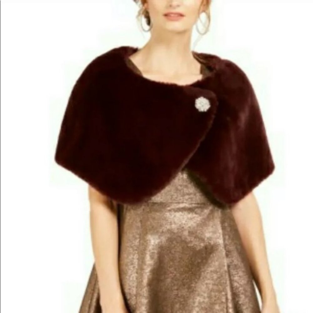 Wine Tahari Faux Fur Shrug Jacket Medium